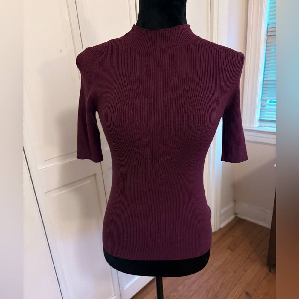 Philosophy Currant Ribbed Mock Neck Short Sleeve Sweater NWT Medium